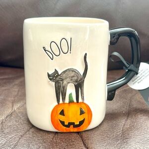 BOO! Black Cat on Pumpkin - Rae Dunn Ceramic Halloween Mug